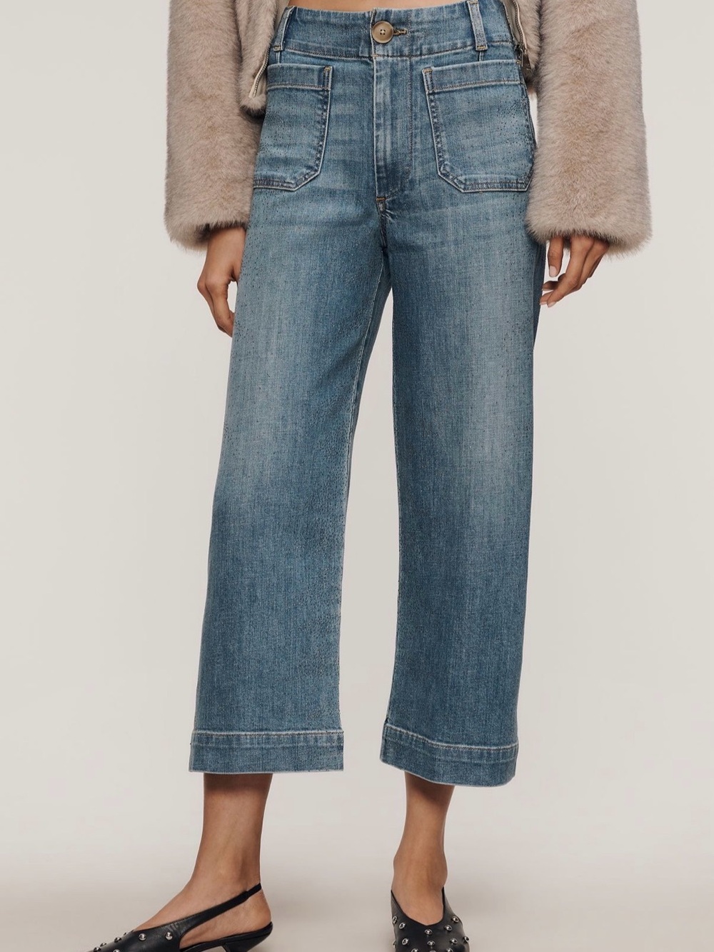 Anthropologie-Maeve Colette Sparkle High Rise Wide Leg Cropped Jeans